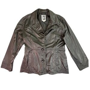 Black Lightweight Blazer Jacket Womens Size M Button Front Pockets